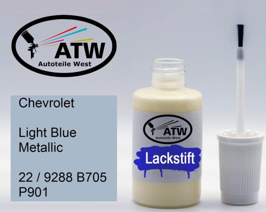 Chevrolet, Light Blue Metallic, 22 / 9288 B705 P901: 20ml Lackstift, von ATW Autoteile West.